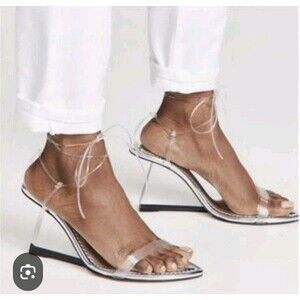 Clear Ankle-Tie Heeled Sandals - Transparent Strap Women Shoes